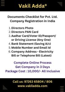 Document Required for Pvt Ltd Company Registration