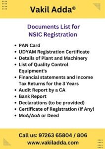 Documents List for NSIC Registration