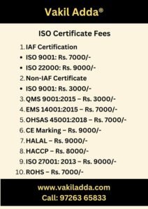 ISO Certificate Charges & Fees